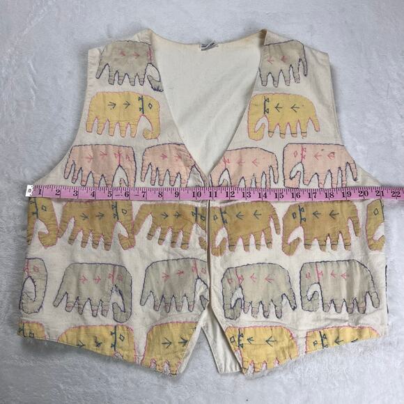 Embroidered Elephant Vintage Vest Women's size Medium-Large India Art Nature AOP - Picture 5 of 6
